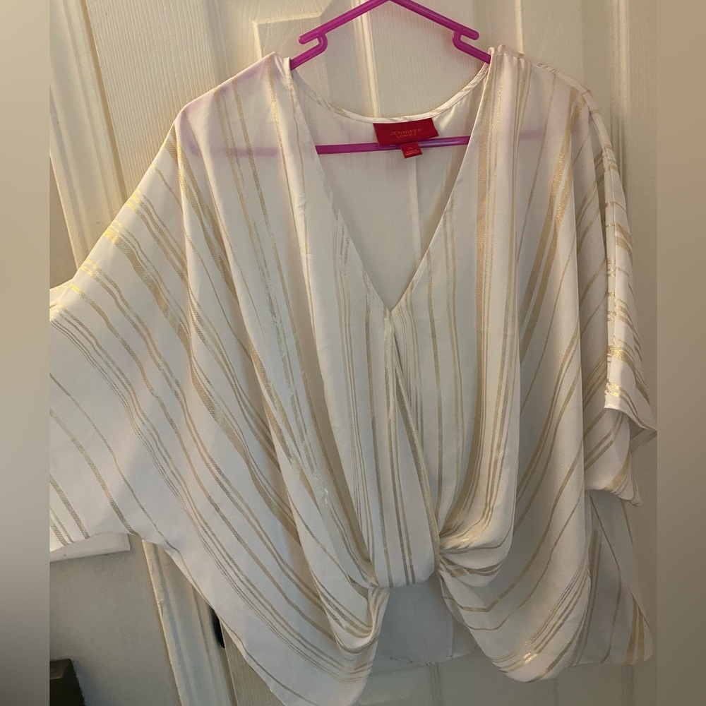 Jennifer Lopez, Sheer white shirt with gold stripes, like new, XL